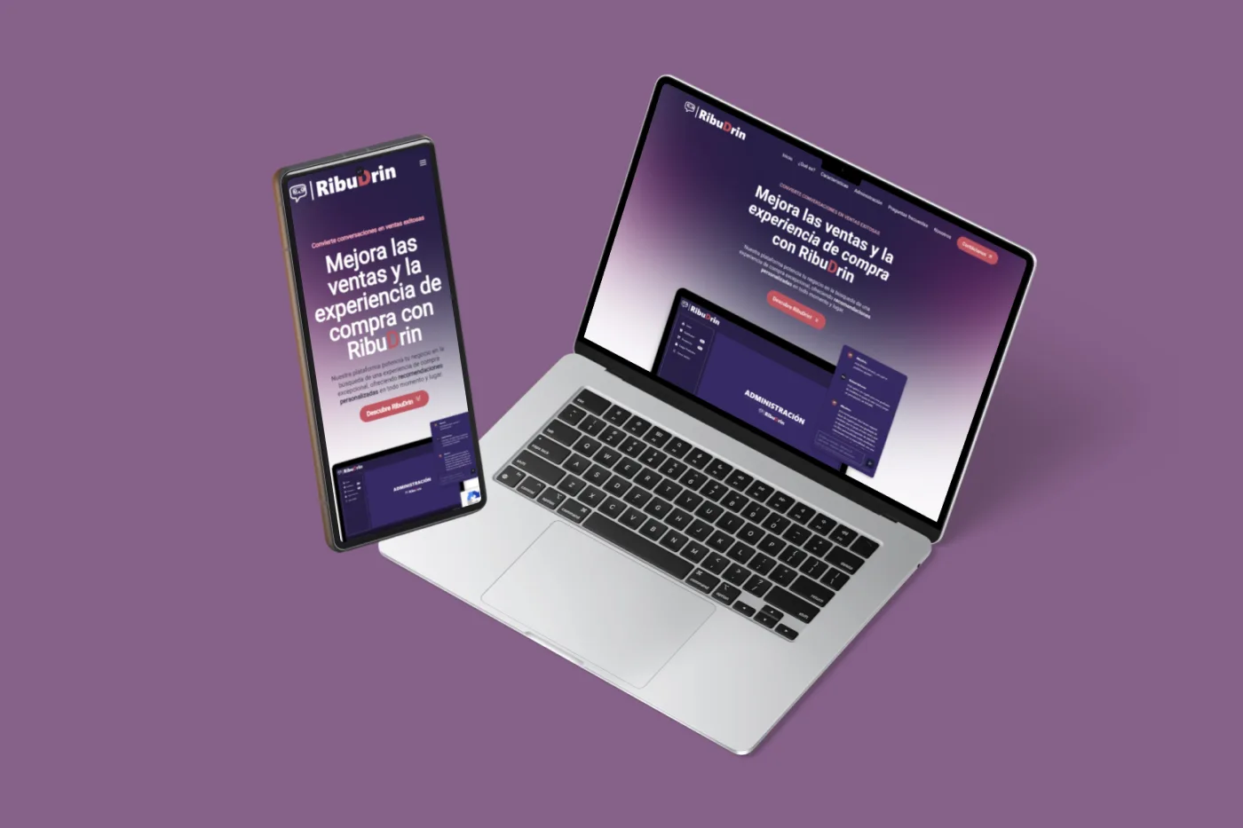 Mockup de proyecto Ribudrin, versión escritorio y móvil